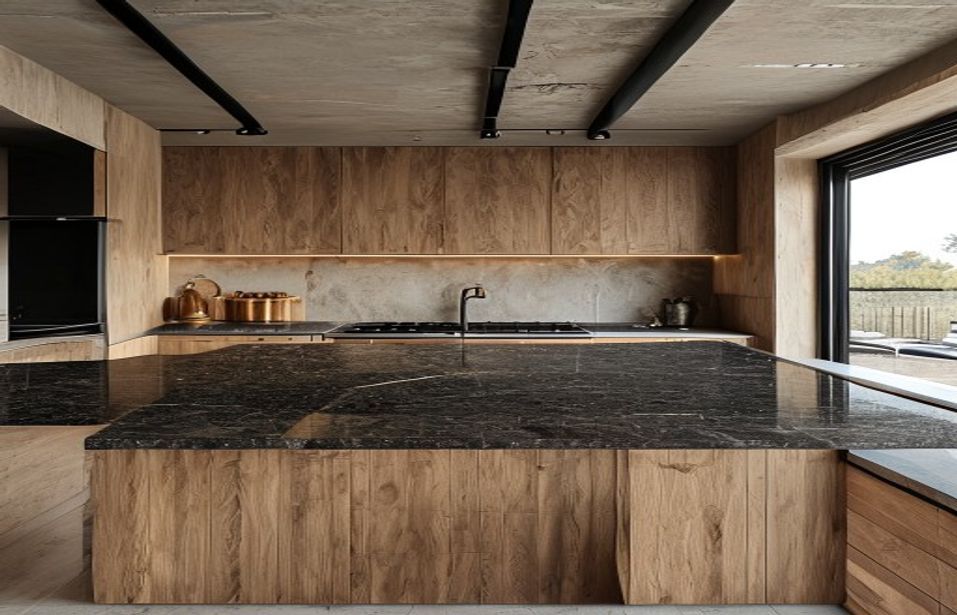 Reforma de cocina moderna en Gandía con mobiliario claro y encimera oscura